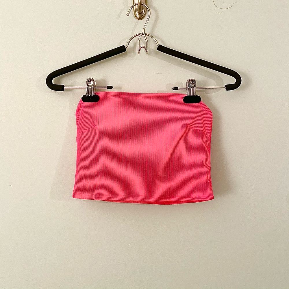 hot pink ribbed tube top bikini 💗